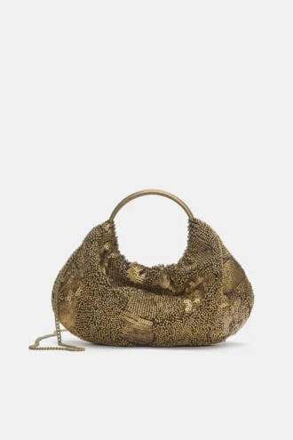 Bolso con abalorios y asa metálica
