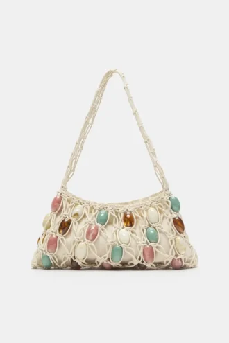 Bolso de hombro de malla con adornos