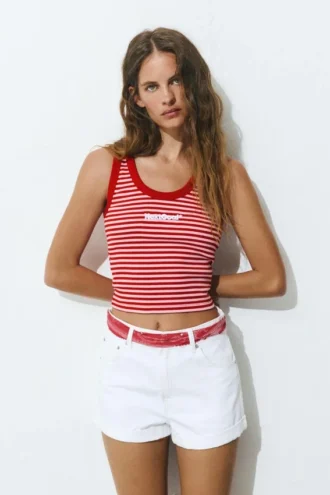 Camiseta sin mangas con bordado a rayas
