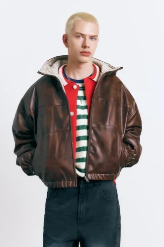 Chaqueta de imitación de cuero desgastado Chaqueta de imitación de cuero desgastado