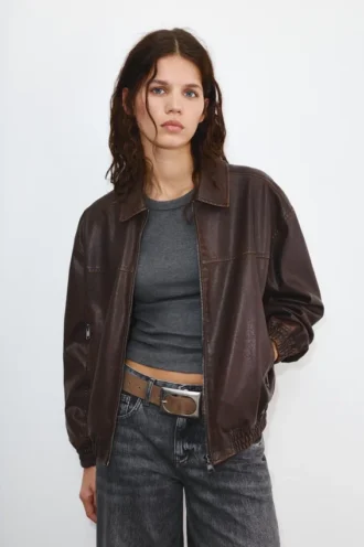 Chaqueta tipo «dad» de imitación de piel