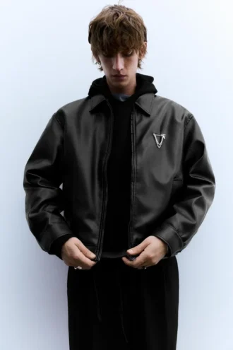 Chaqueta trucker de imitación de cuero