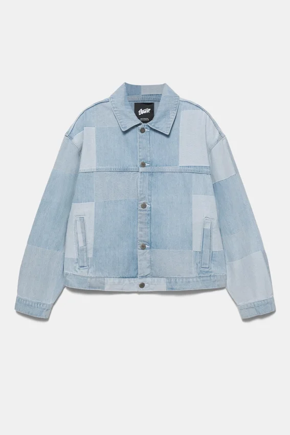 Chaqueta vaquera a cuadros con parches Chaqueta vaquera a cuadros con parches