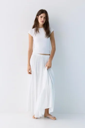 Falda midi fluida con paneles