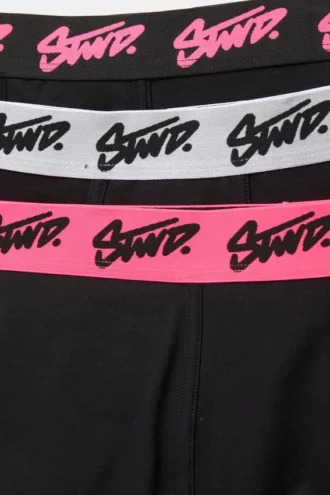 Pack de 3 boxers negros con el logotipo STWD en rosa