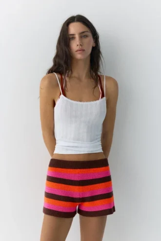 Pantalones Cortos de ganchillo a rayas