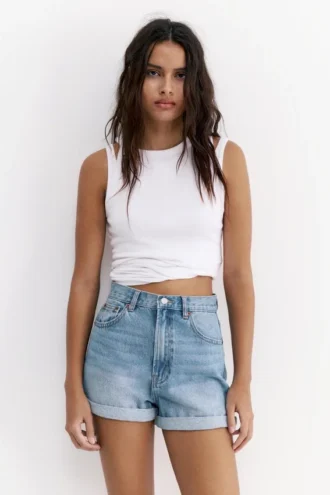 Pantalones Cortos vaqueros de corte «mom» con vuelta
