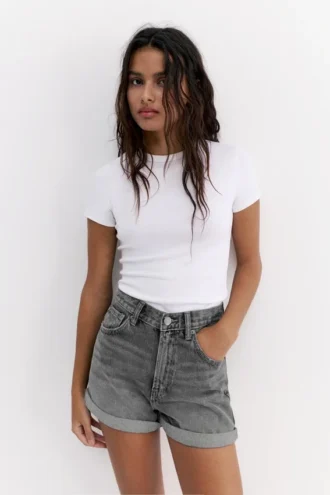 Pantalones Cortos vaqueros de corte «mom» con vuelta