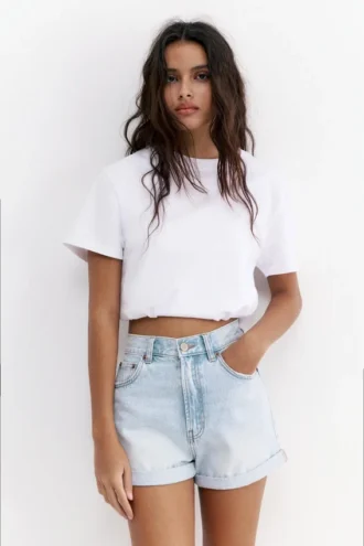 Pantalones Cortos vaqueros de corte «mom» con vuelta