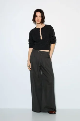 Pantalones de pierna ancha con doble pinza