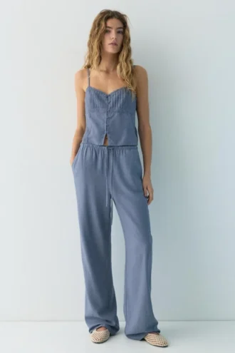 Pantalones joggers de mezcla de lino