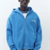 Sudadera con capucha azul y cremallera