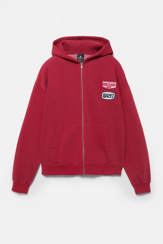Sudadera con capucha, cremallera y parches Sudadera con capucha, cremallera y parches