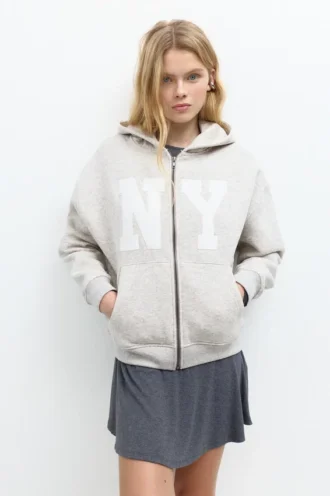 Sudadera con capucha, estampado gráfico y cremallera