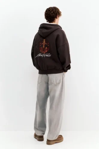 Sudadera con capucha, estampado gráfico y cremallera