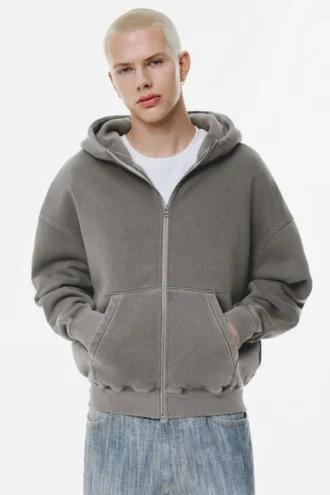 Sudadera con capucha y cremallera de corte holgado y lavado