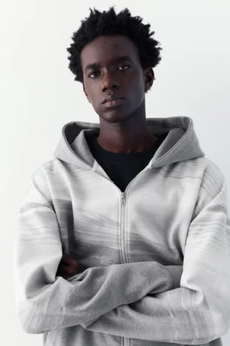 Sudadera con capucha y cremallera de punto interlock
