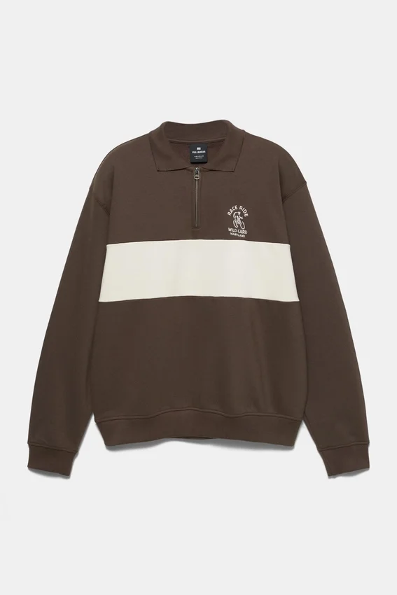 Sudadera marrón con cuello y cremallera Sudadera marrón con cuello y cremallera