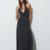 Vestido largo de cupro con cuello halter Vestido largo de cupro con cuello halter