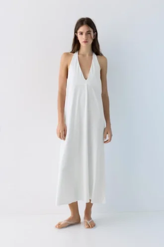 Vestido midi con cuello halter