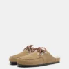 Zuecos de cuero con imitación de piel de oveja y cordones