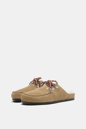 Zuecos de cuero con imitación de piel de oveja y cordones